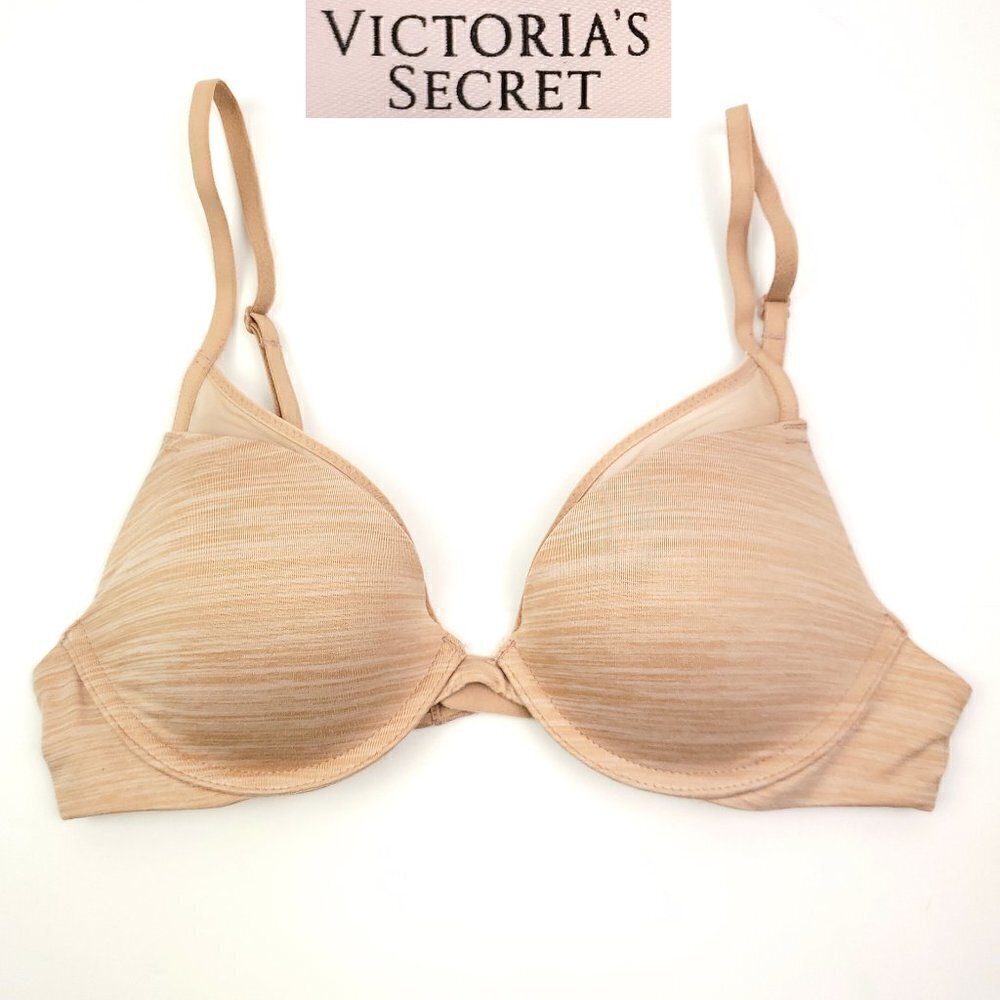 Victoria's Secret Padded Plunge 32B Bra Heather Nude Underwire Lingerie